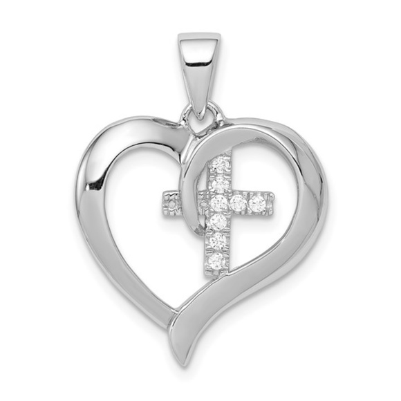 Sterling Silver Heart with CZ Cross Pendant